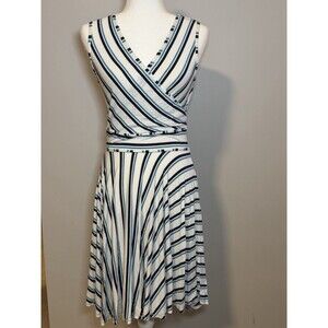Max Studio Navy Turquoise Stripe Sleeveless Dress Women’s Small